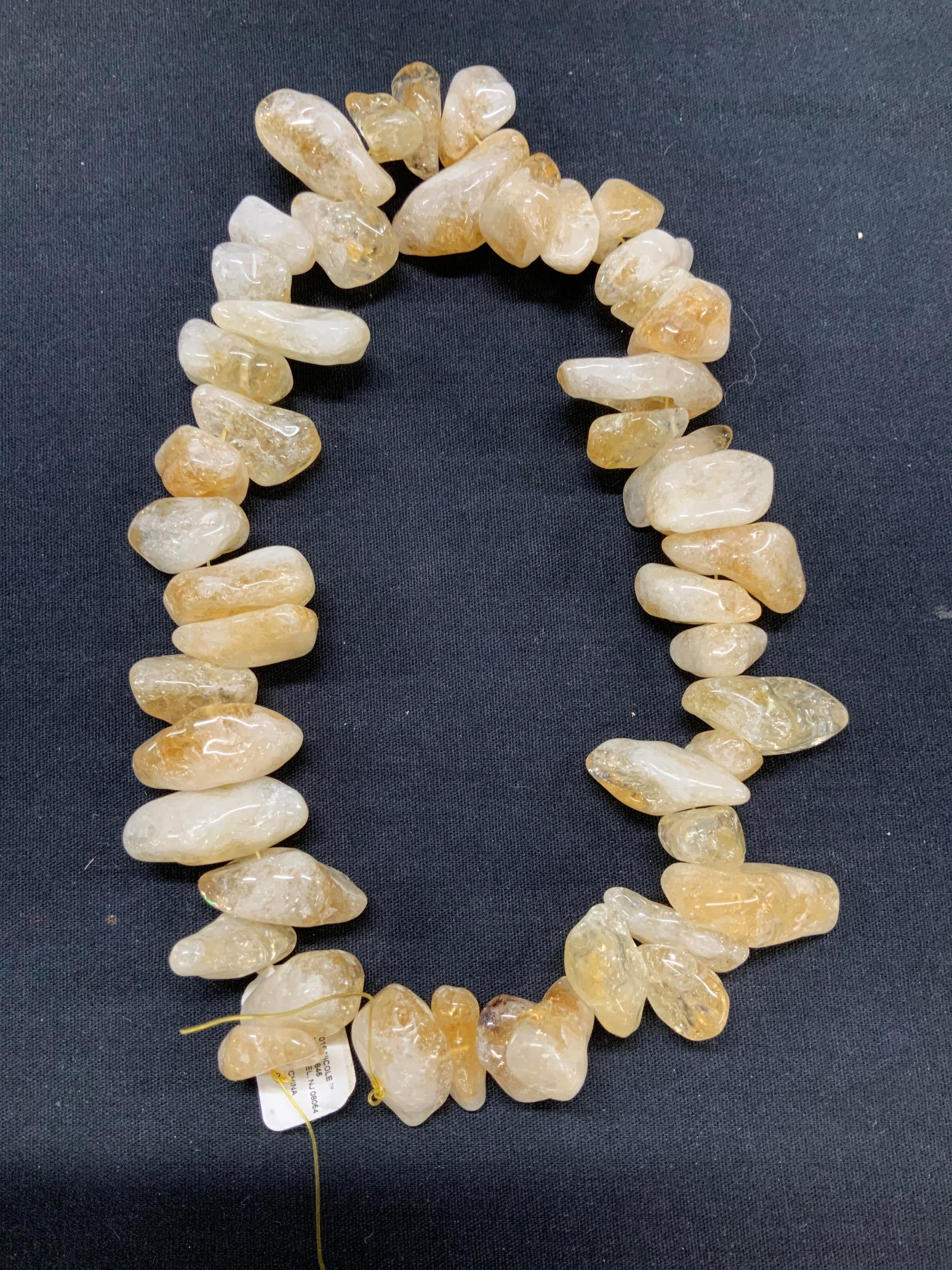 Citrine Polished Chunky Gemstone Beads, NWT: Polished citrine bead strand, new with tag and labeled citrine , an unfinished necklace or can be made into other jewelry, Strand is 17 in. Long with extra length rope at ends. Approx 40 gemstones, di