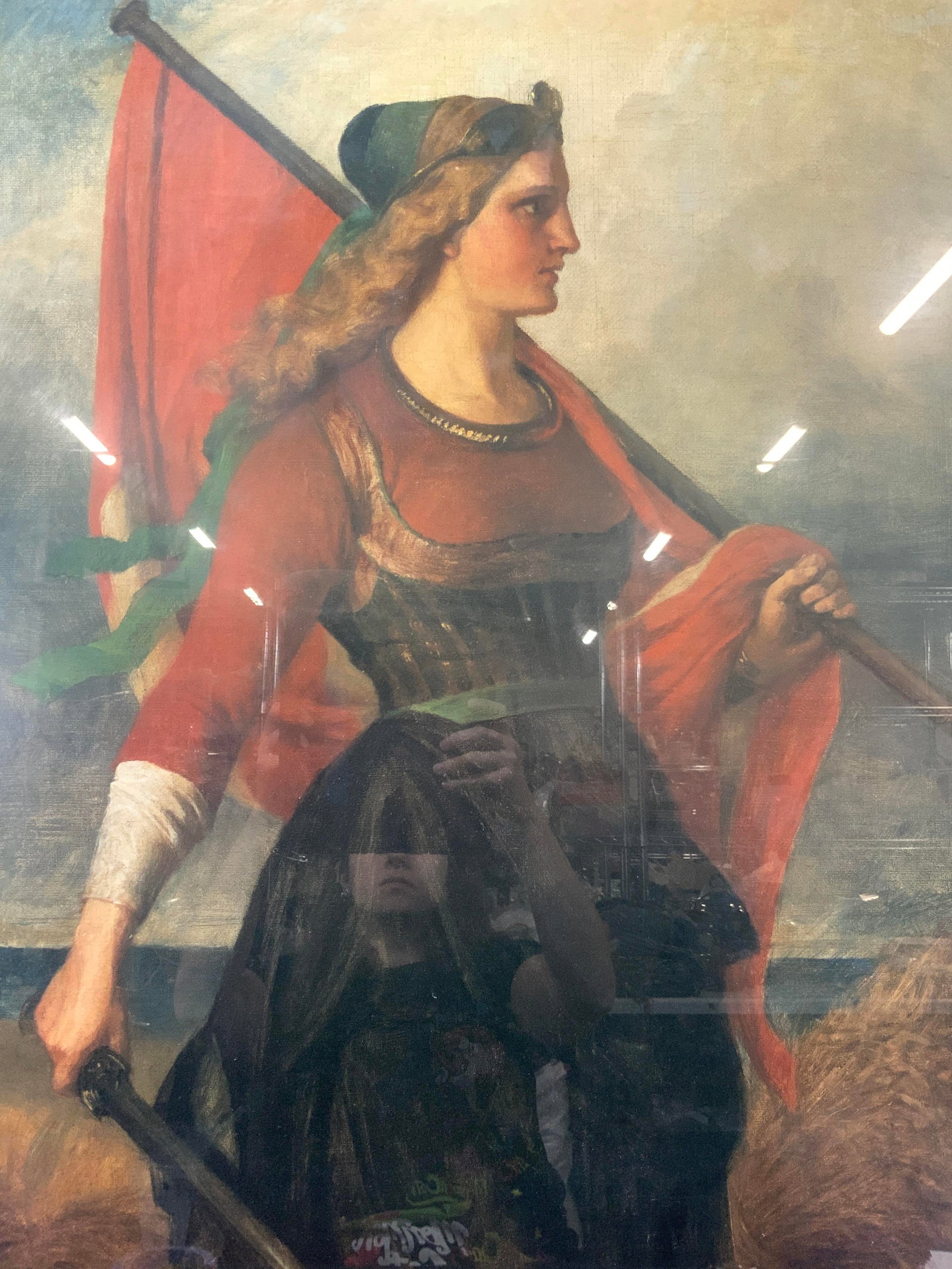The Museum At Sonderborh Castle Exhibit Advert: Approximately 40.5 x 29 inches. Museum advert reading Musset pa Sonderborg Slot Depicting a painting by Elizabeth Jerichau Baumann, a polish Danish painter. Framed in silver leafed wooden frame. Minor
