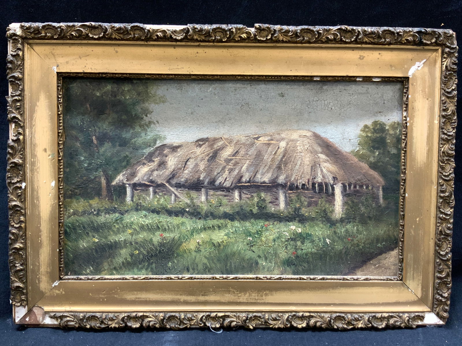 Vintage Native Long House Oil Painting (1 of 8)