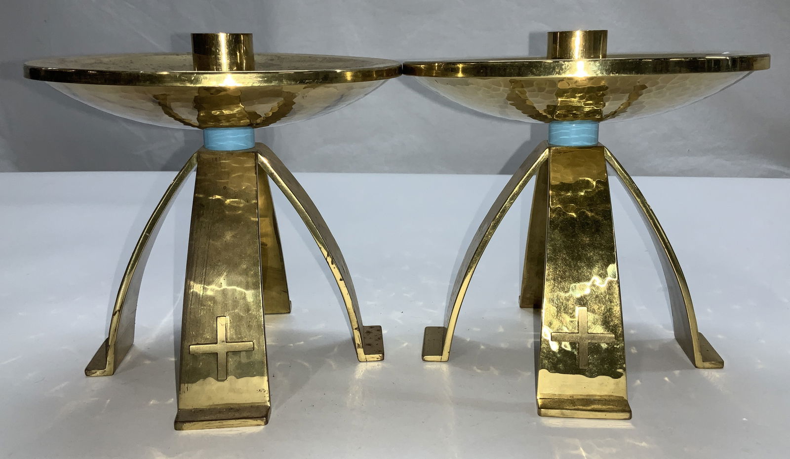 Pr MCM Swiss Hammered Brass Candlesticks, 1964 (1 of 7)