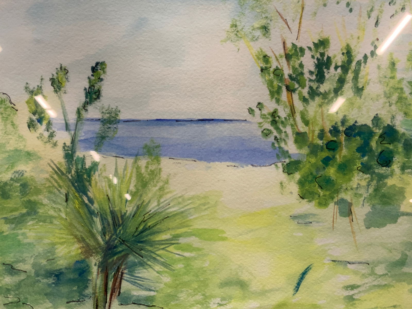 Framed Beach Landscape Watercolor Painting (1 of 8)