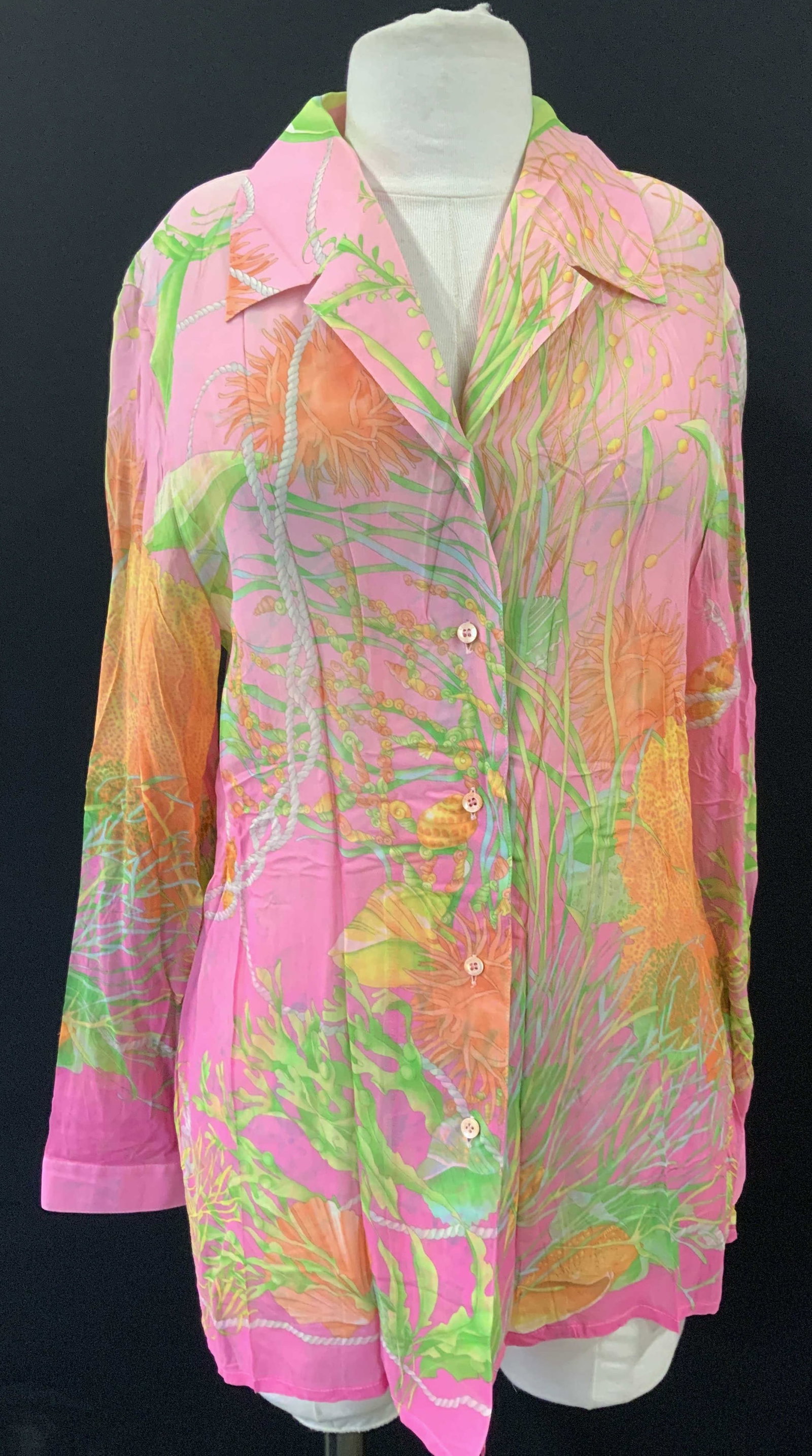 LAUREL Silk Reef Motif Long Sleeve Blouse (1 of 10)