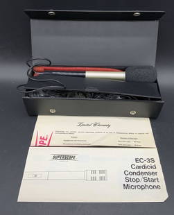 EC-3S CARDIOID CONDENSER Stop/Start MICROPHONE: A EC-3S CARDIOID CONDENSER Stop/Start MICROPHONE that comes in its original box with its original paperwork. Cords, paperwork, and microphone contained in the case. Not tested for functionality, some