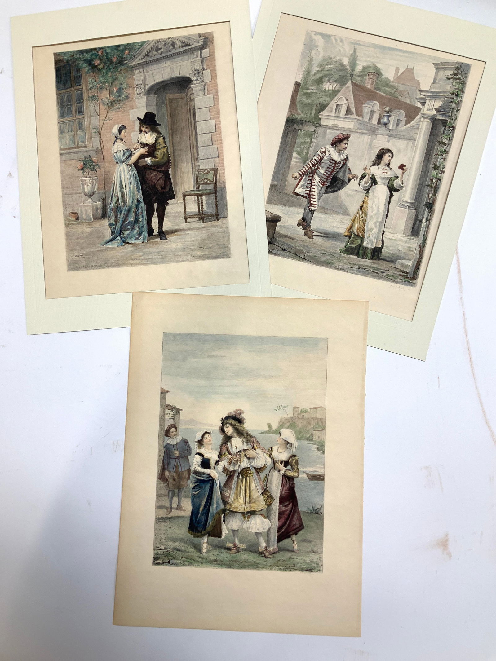 3-19th C. Colored Etchings, Jacques Leman, France (1 of 13)