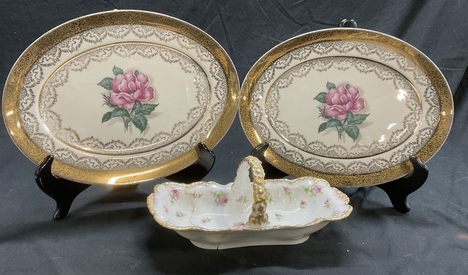 POUYAT LIMOGES Basket & PRINCESS ROSE Platters (1 of 10)