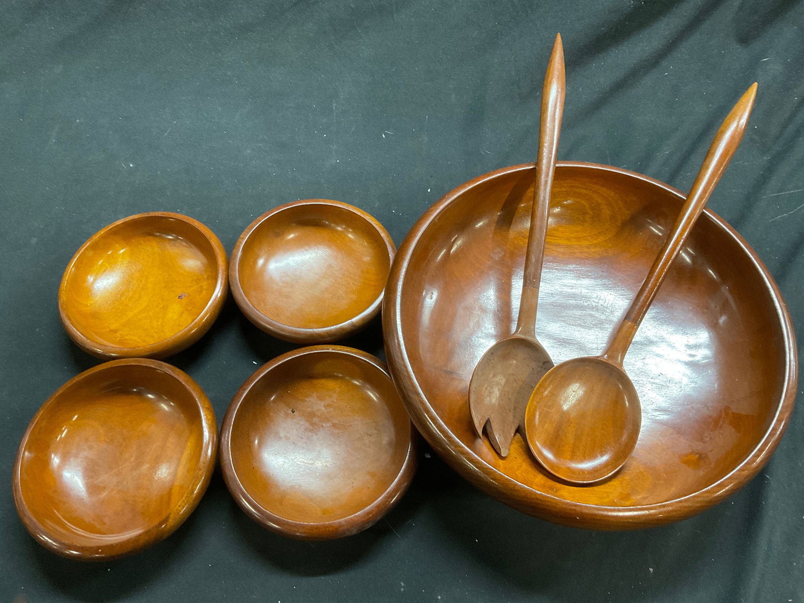 7 PCs Hand Made Wood Salad Bowl Set Haiti (1 of 9)