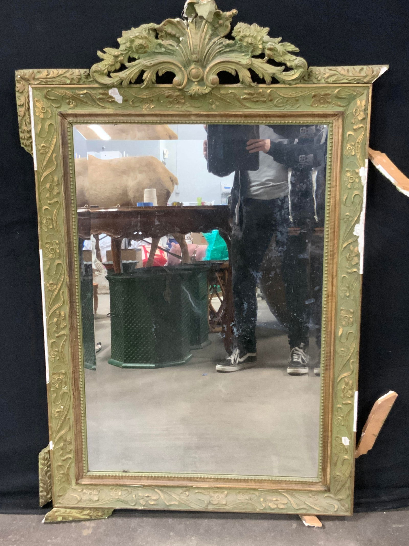 Green & Gilt French Style Wooden & Beveled Mirror (1 of 11)