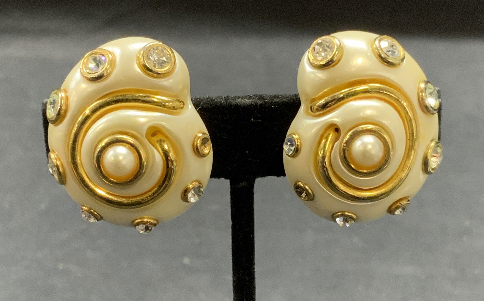 KENNETH LANE Gold Tone Crystal Shell Earrings (1 of 6)