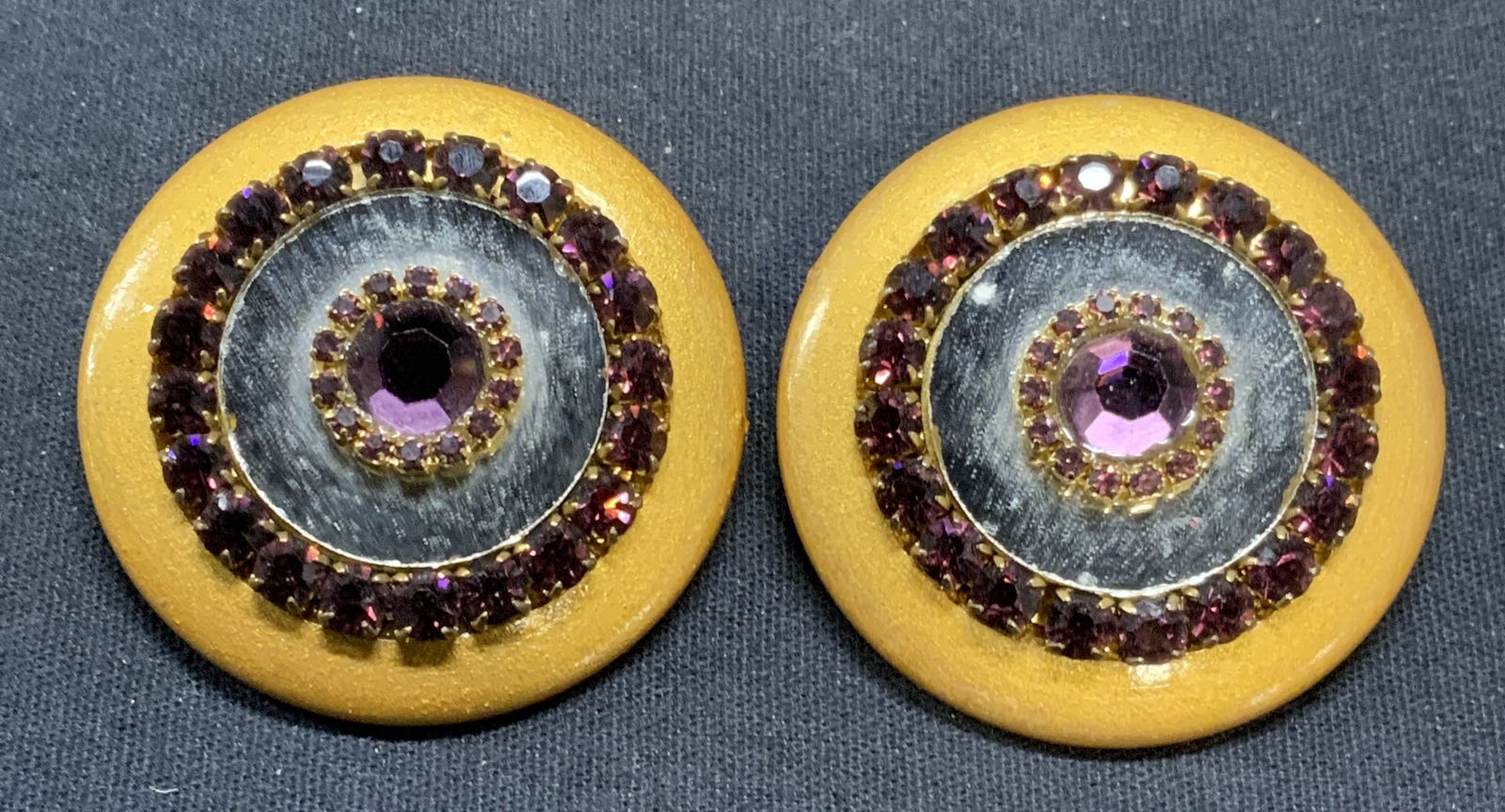 Vintage Gold Tn Purple Crystal Statement Earrings (1 of 6)