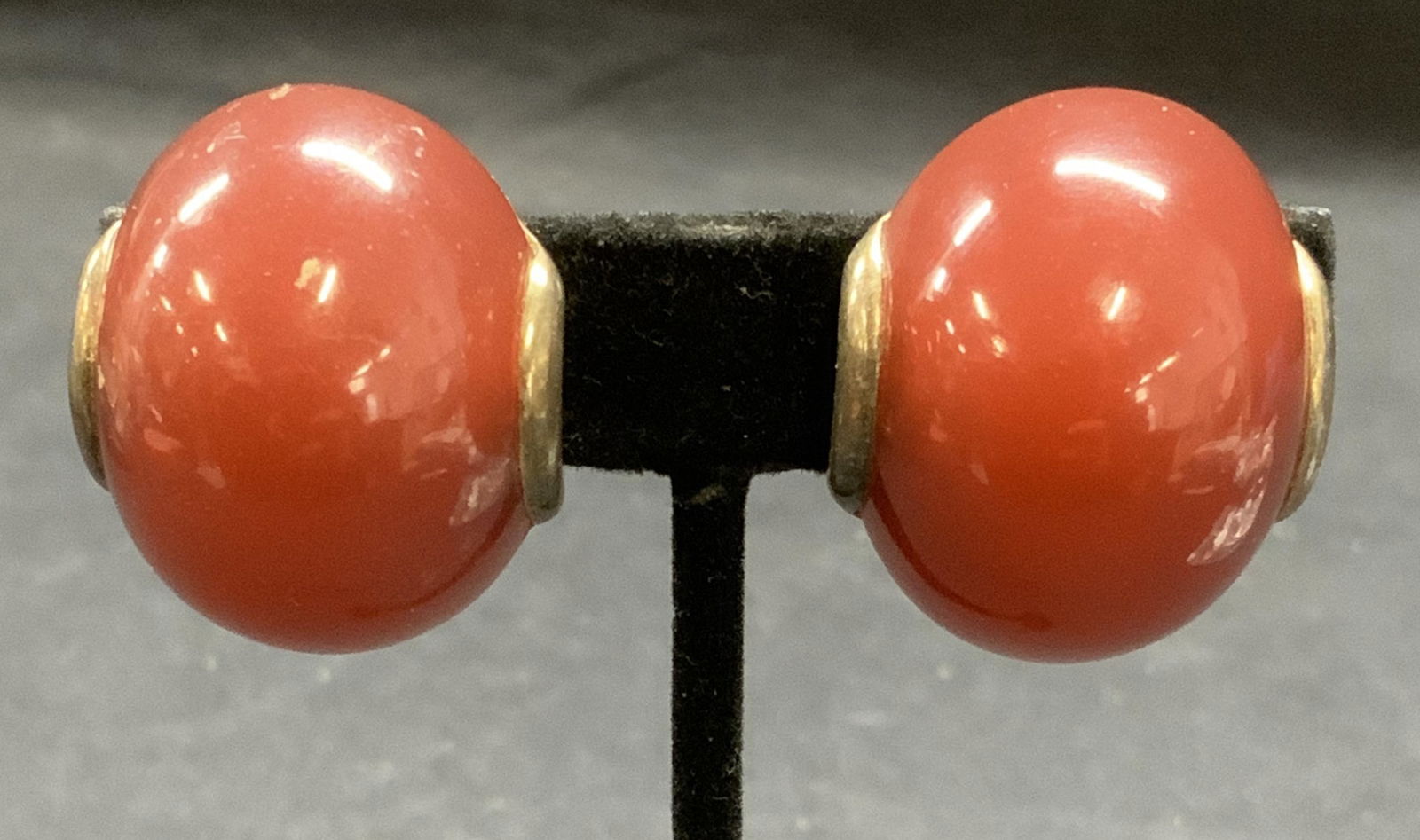 FABRICE PARIS Maroon Lucite Earrings, France: Vinatge Fabrice Paris maroon lucite clip on earrings. Signed to underside. Made in France. Measures approx. 1 1/8 x 1 inches. Property of Manhattan estates and fashion industry executive. Estate jewel