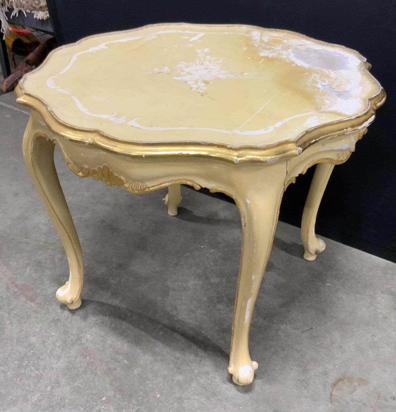 Antique Carved Wood Scalloped Rim Side Table (1 of 11)