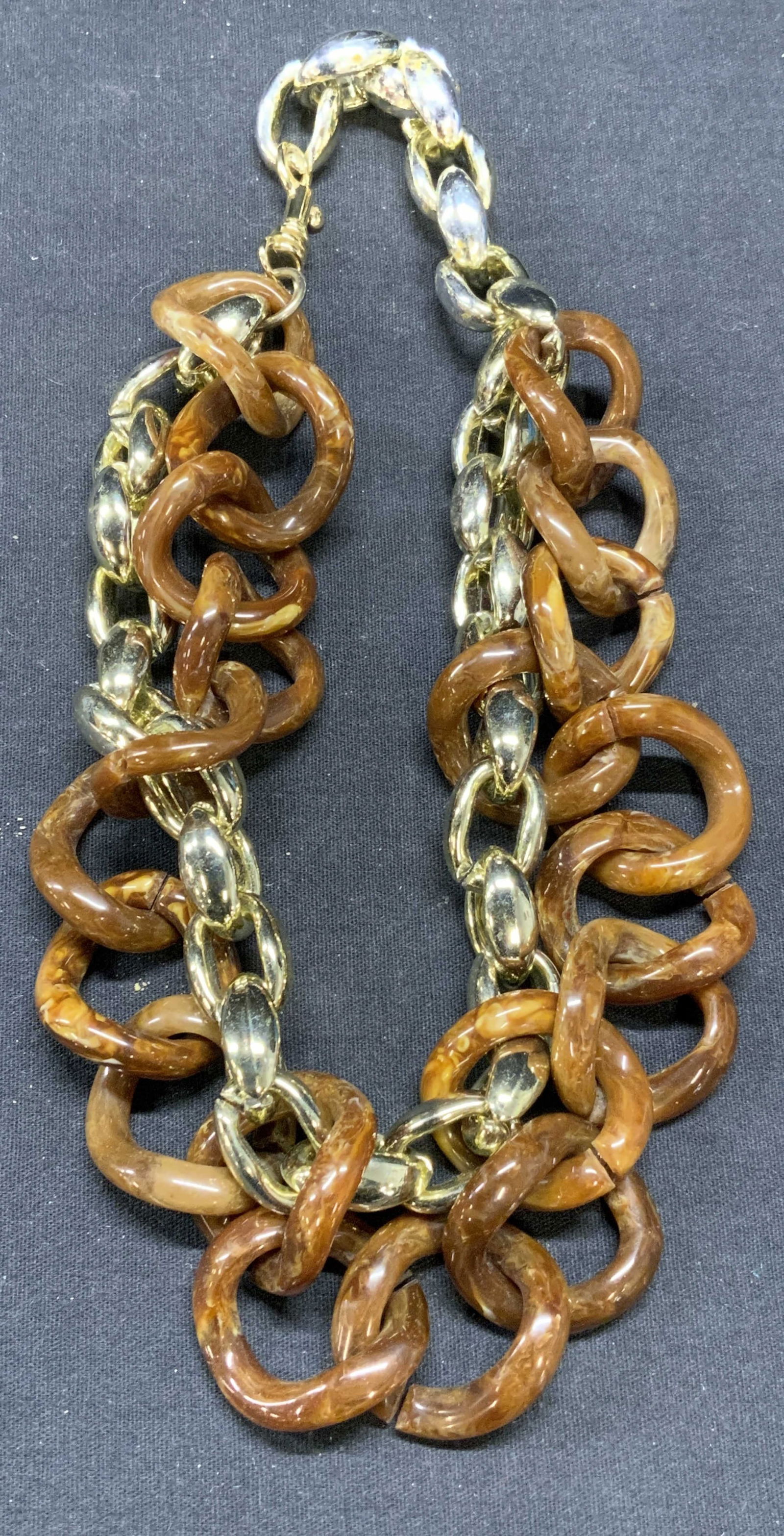 Gold Tone & Brown Lucite Chunky Chain Necklace (1 of 6)
