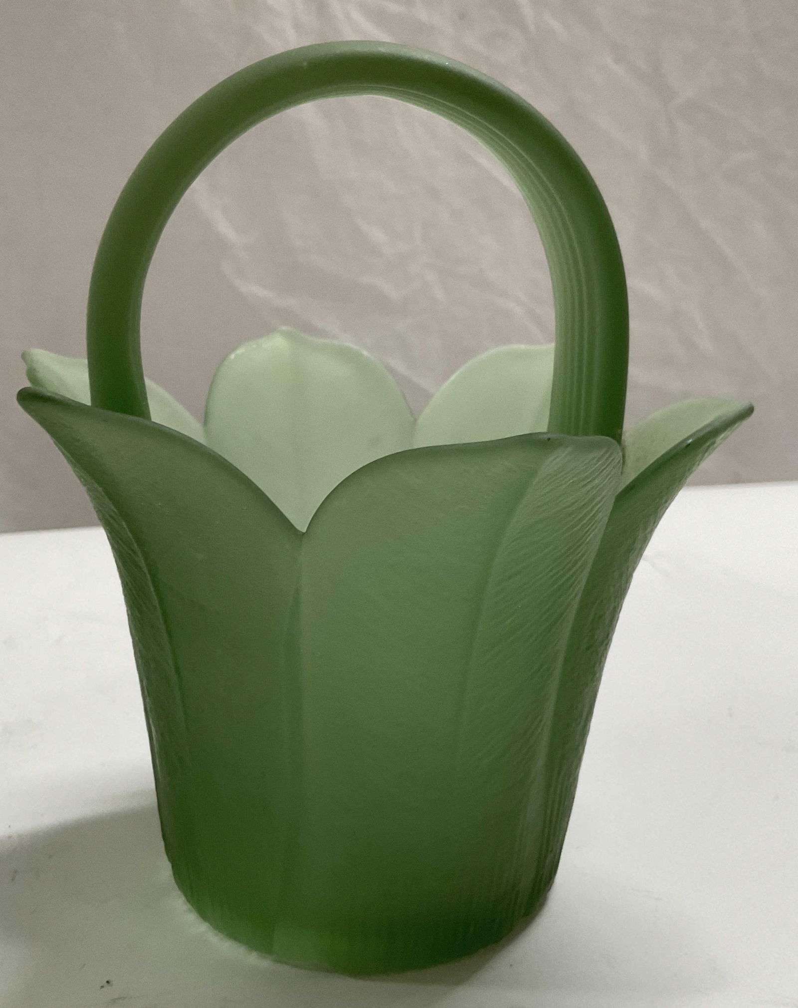 Green Satin Glass Tulip Shaped Vase (1 of 6)