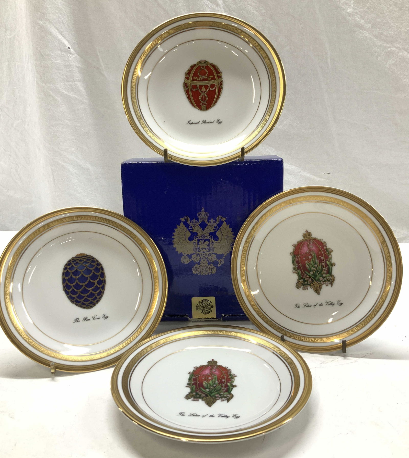 Faberge Set 4 Canape Porcelain Dessert Plates, NIB (1 of 8)
