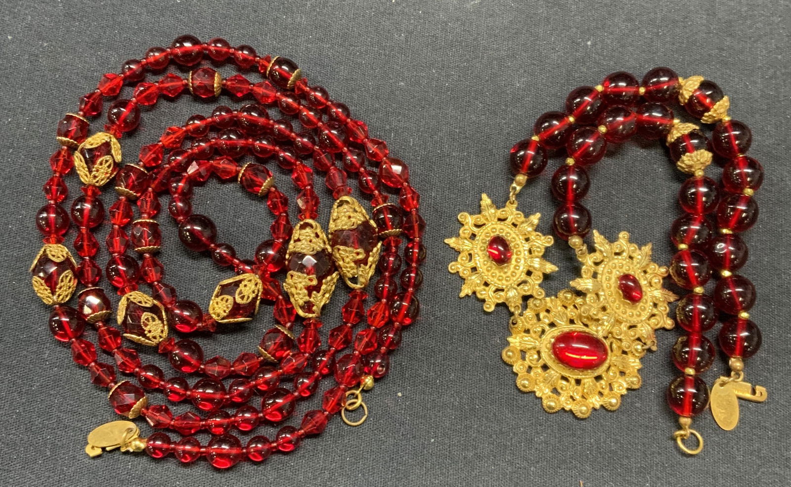 2 MIRIAM HASKELL Red Crystal Gold Tn Necklaces (1 of 11)