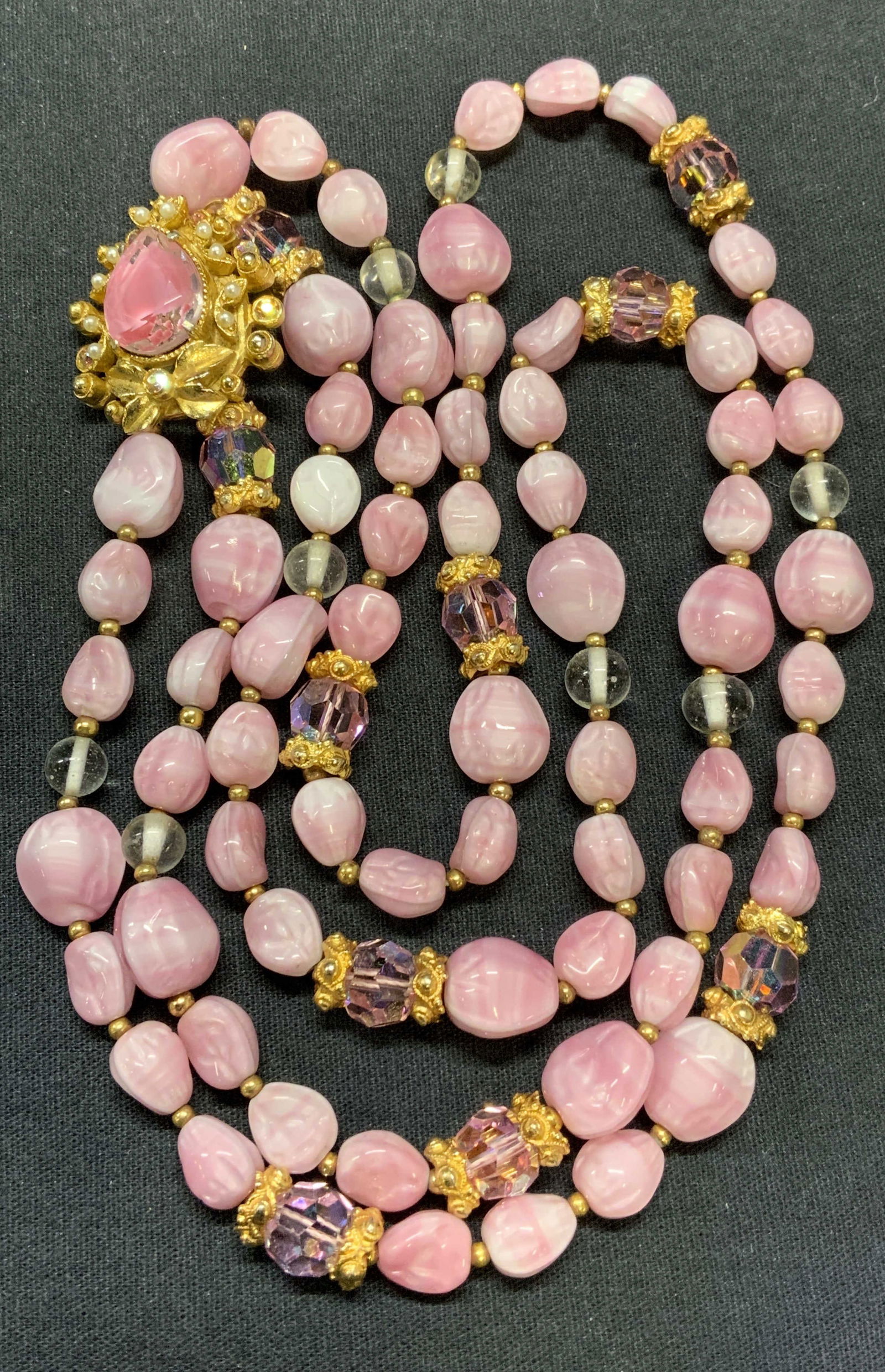 FLORENZA Pink Glass & Crystal Beaded Necklace (1 of 9)
