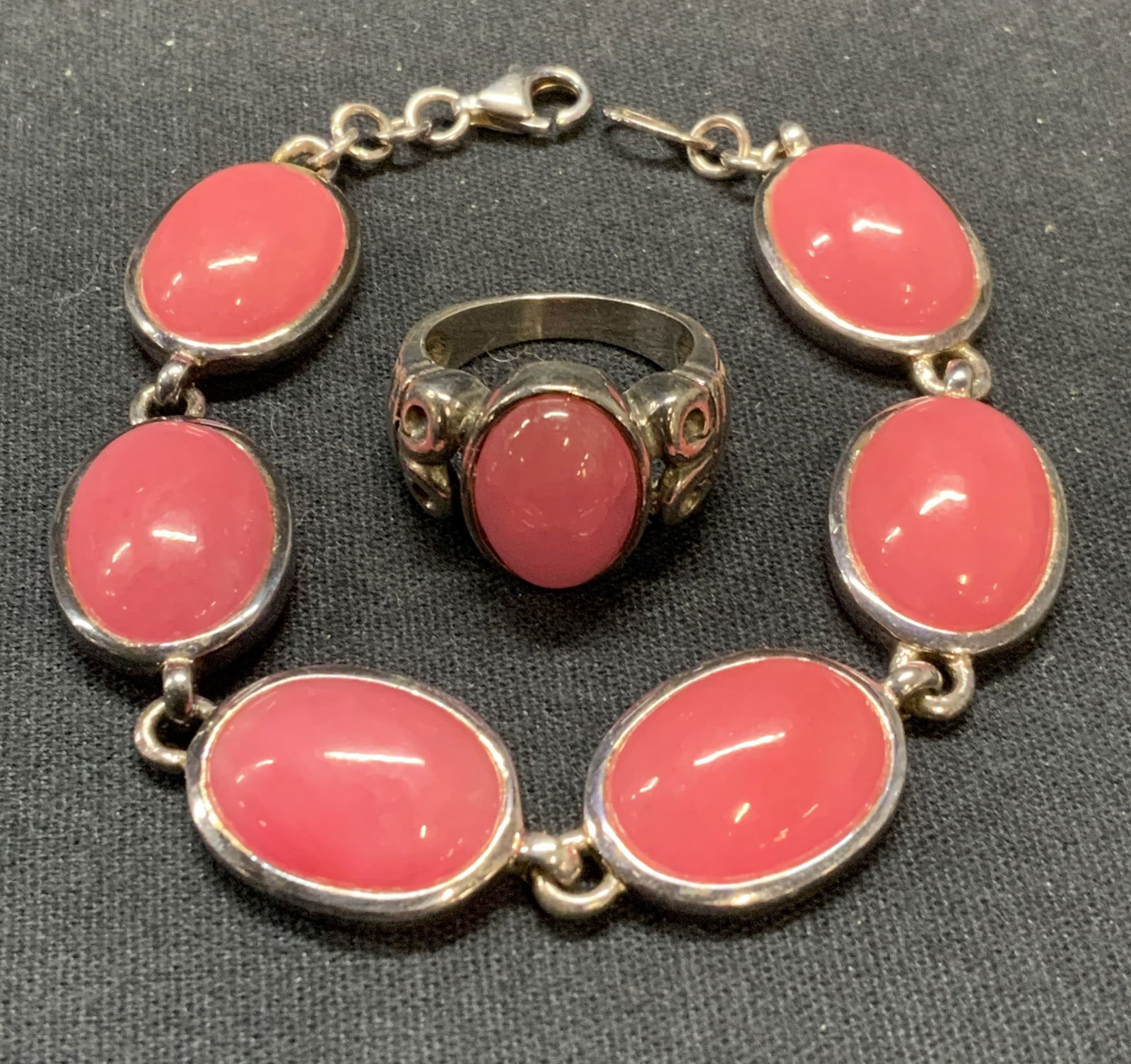 2 Sterling Silver Pink Gemstone Bracelet & Ring (1 of 8)