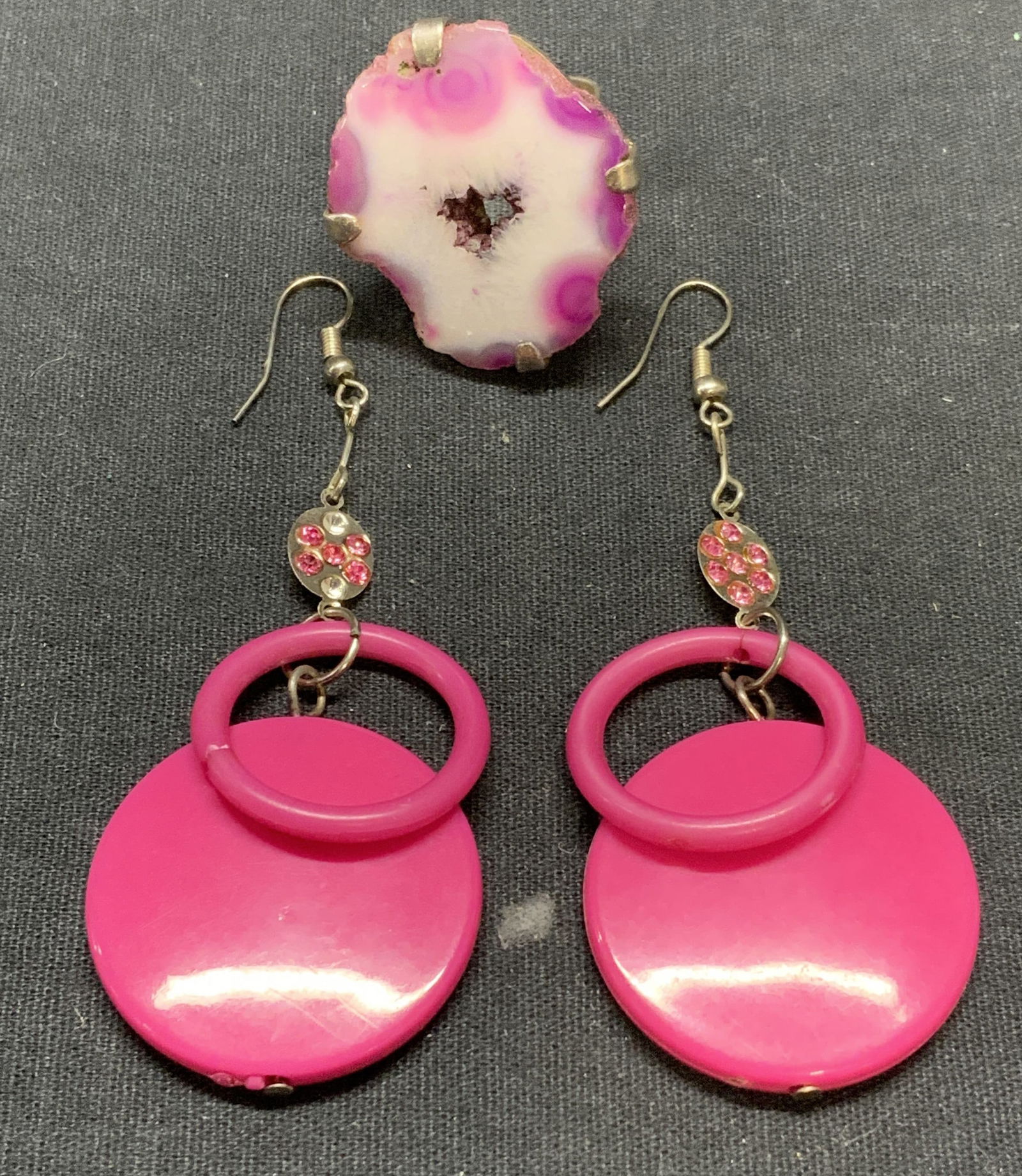 2 Sterling Silver Geode Ring, Pink Dangle Earrings (1 of 8)