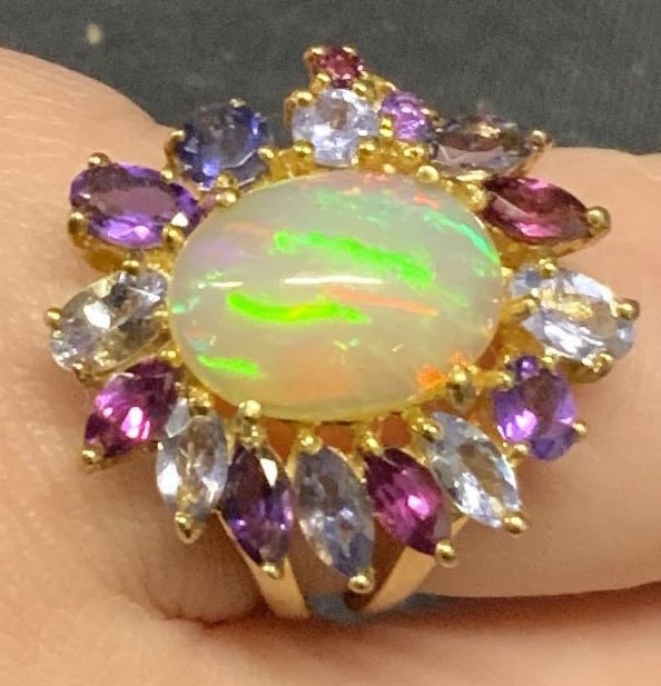 Sterling Silver Opal Cabochon Amethyst Ring (1 of 7)