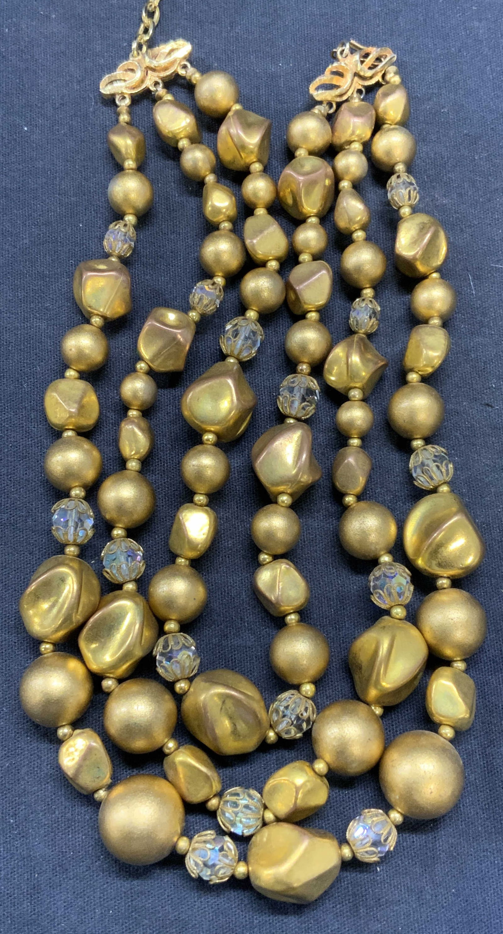 DEVILLE Gold Tone 3 Strand Beaded Necklace (1 of 7)