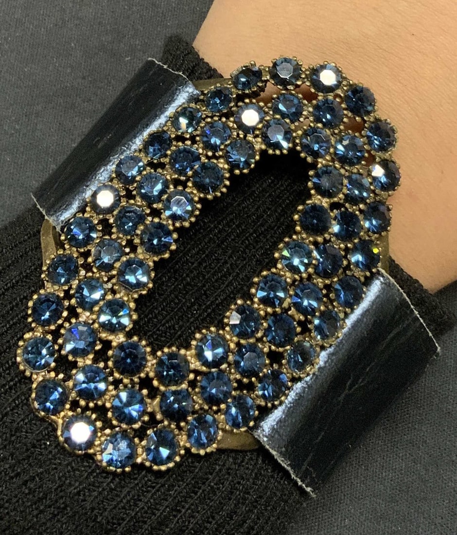 Blue Crystal & Leather Strap Bracelet (1 of 7)