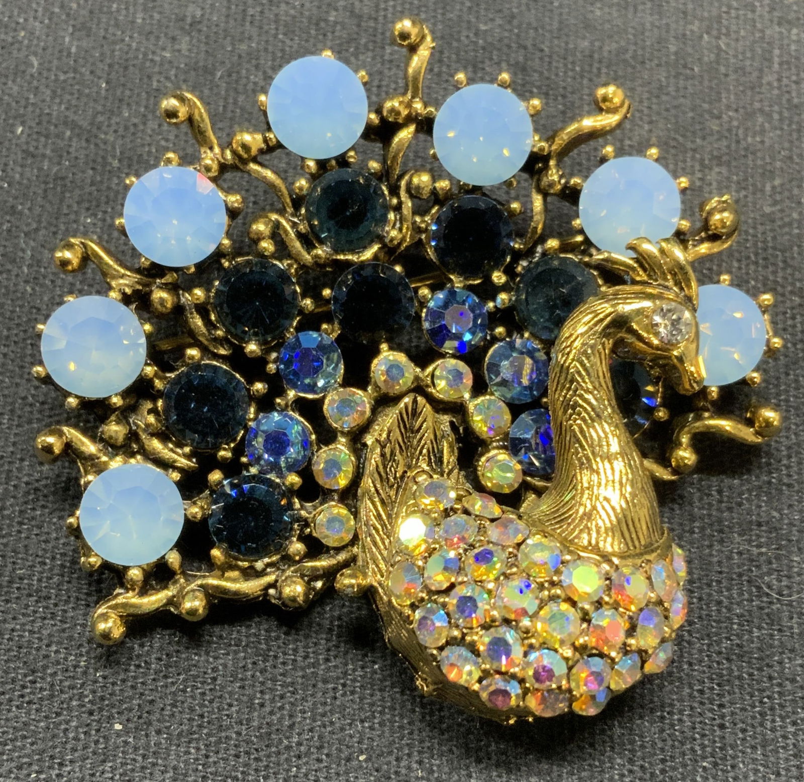 WEISS Gold Tone Blue Crystal Peacock Brooch (1 of 6)