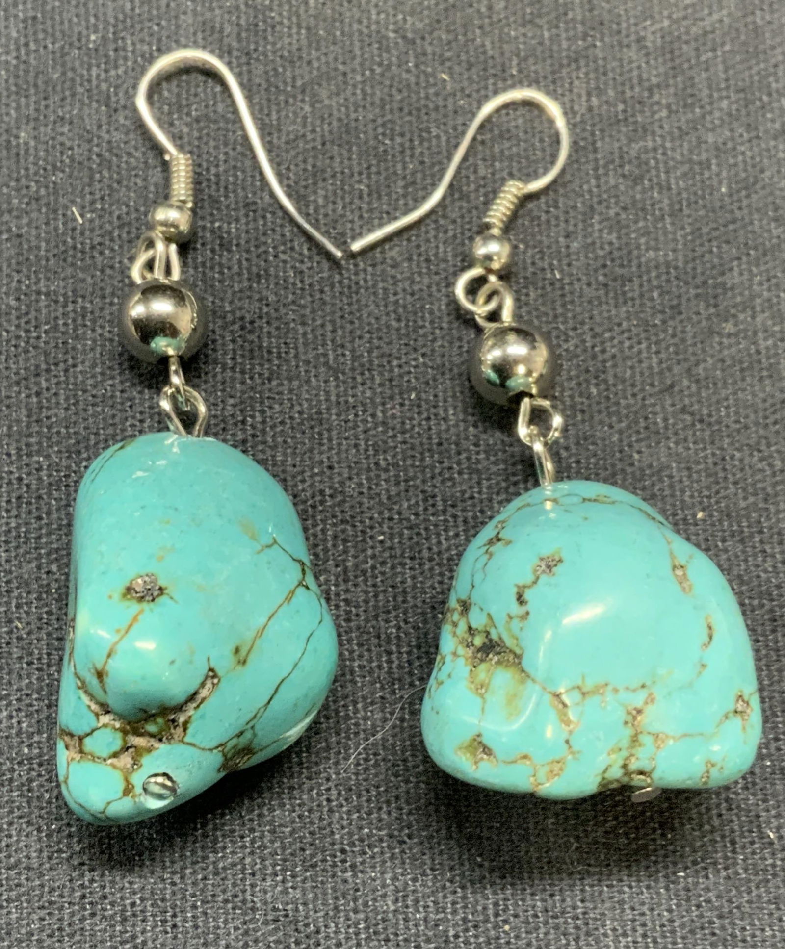 Silver Tone Turquoise Beaded Dangle Earrings (1 of 6)