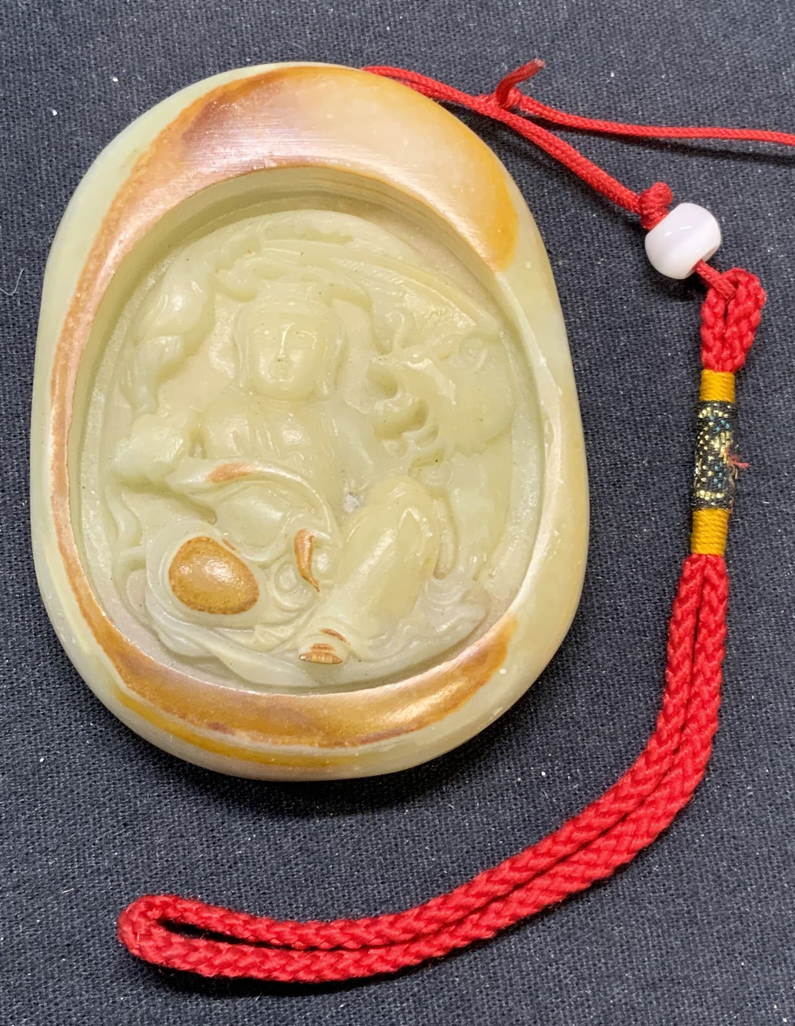 Carved Natural Stone Guan Yin Pendant 3in (1 of 6)