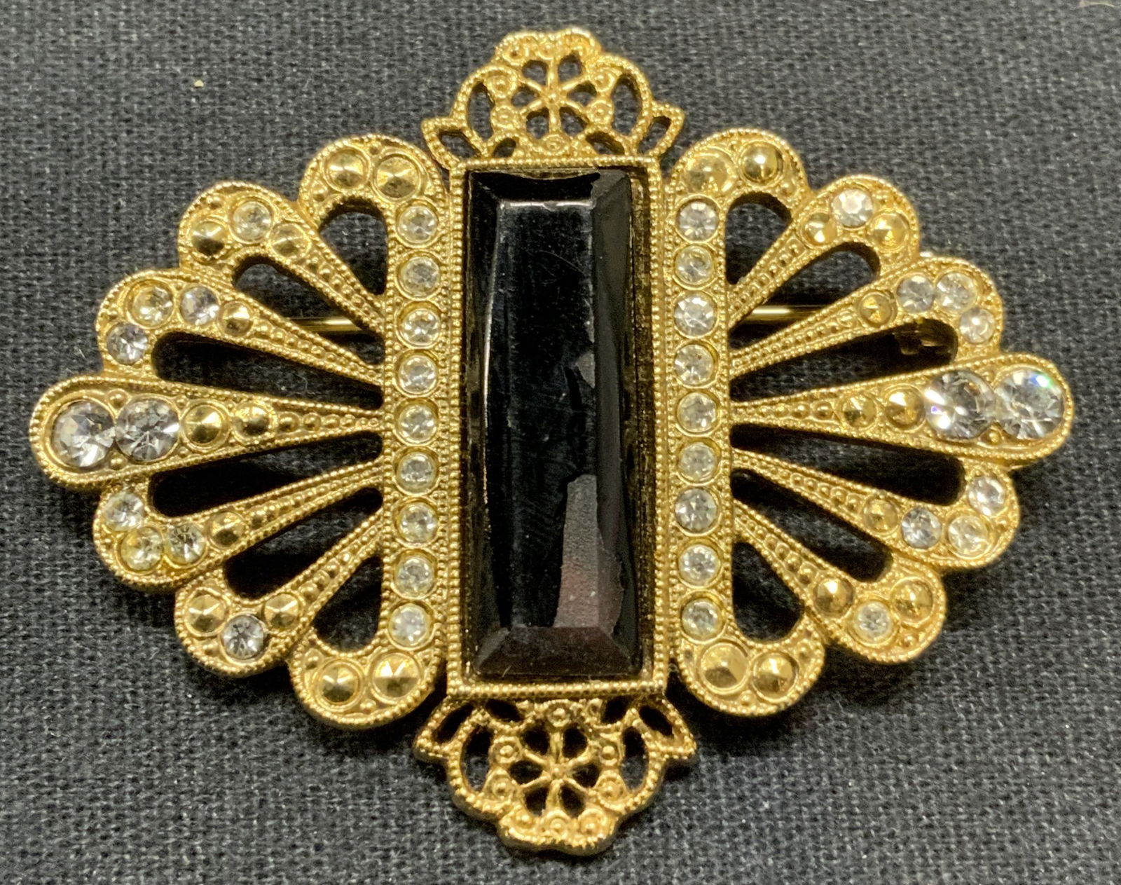 Art Deco Gold Tone Crystal Brooch (1 of 6)
