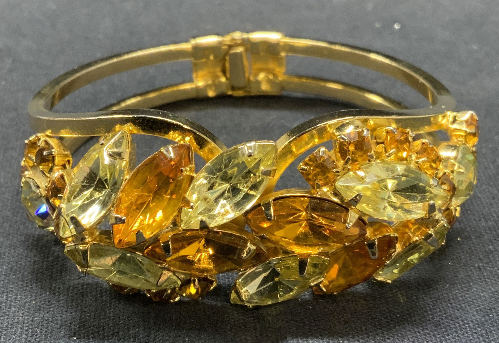 Gold Tone Orange & Green Crystal Cuff Bracelet (1 of 6)