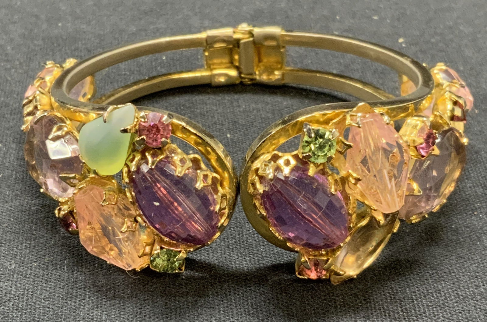 Gold Tone Pink & Purple Crystal Cuff Bracelet (1 of 6)