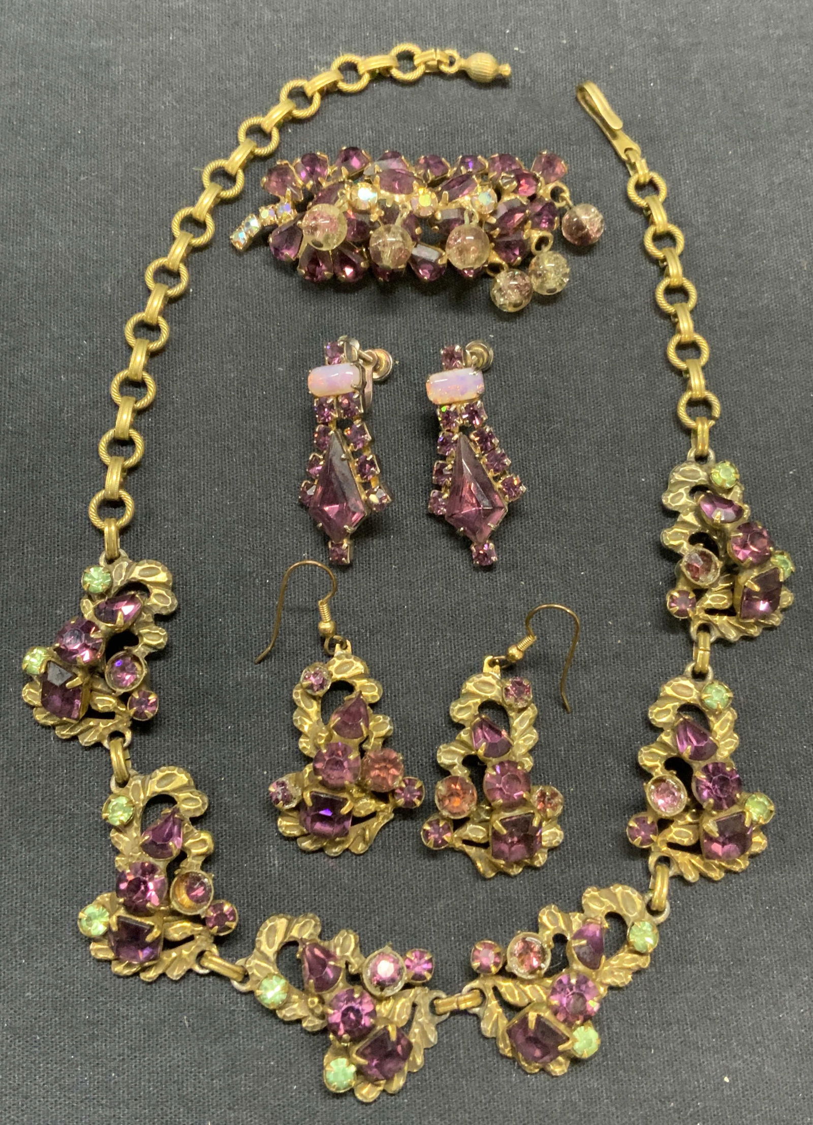 4 Gold Tn Purple Crystal Necklace, Brooch, More (1 of 9)