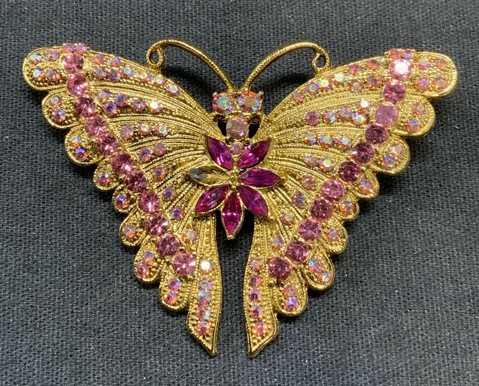 WEISS Gold Tone Pink Crystal Butterfly Brooch (1 of 6)