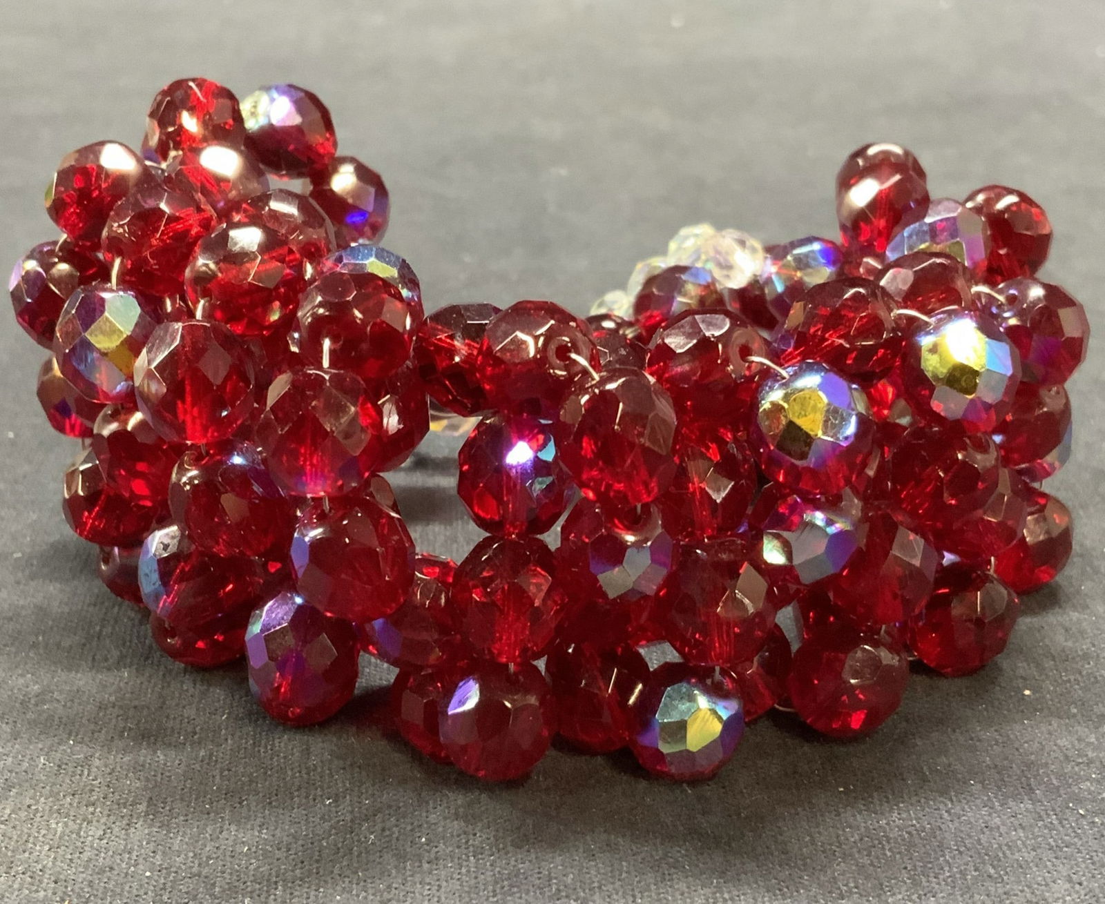 Chunky Red Crystal Beaded Statement Bracelet (1 of 7)