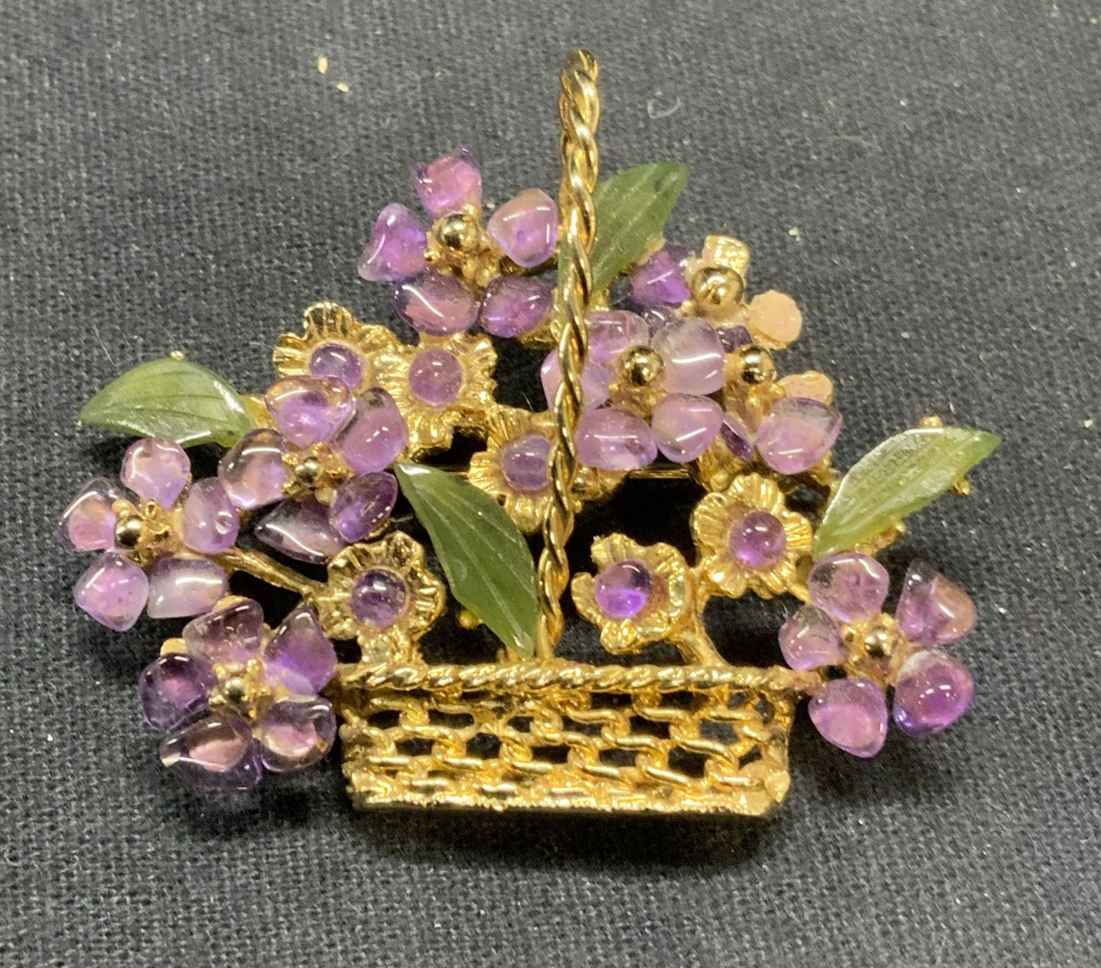 Gold Tone Amethyst Flower Basket Brooch (1 of 6)