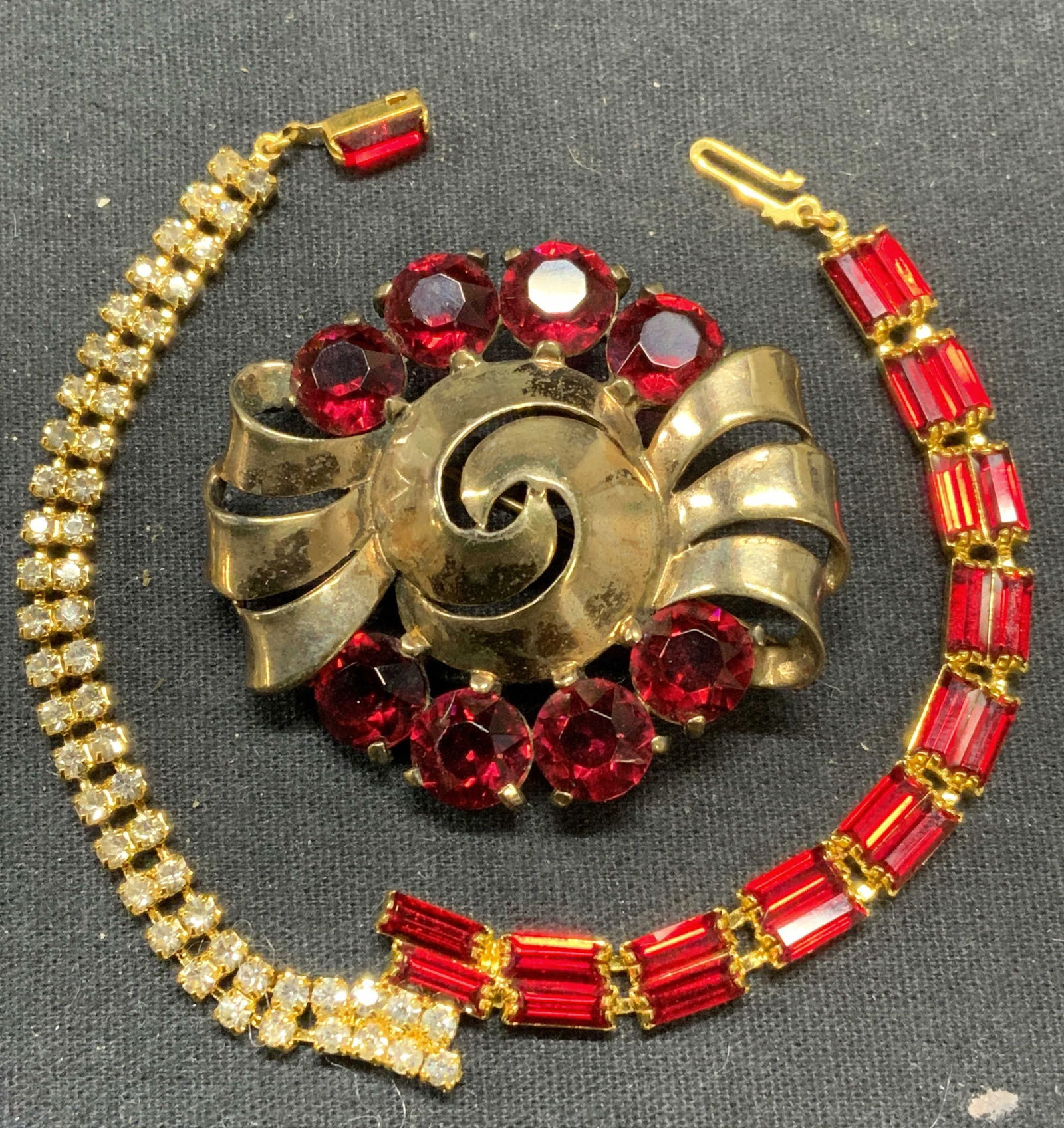 Lot2 Sterling Silver Red Crystal Brooch, More (1 of 9)