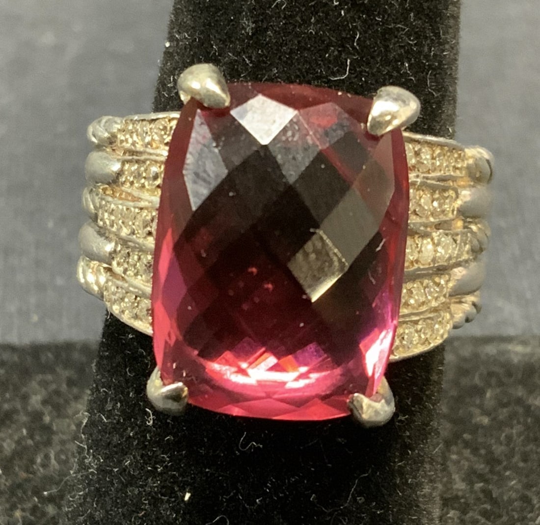 Signed ODY Sterling Silver Pink Crystal Ring (1 of 6)