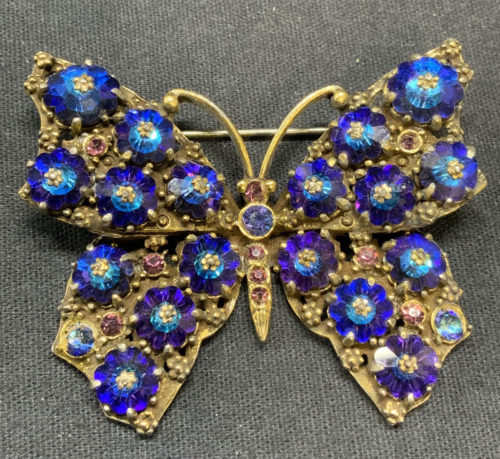 WEISS Gold Tone Blue Crystal Butterfly Brooch (1 of 7)