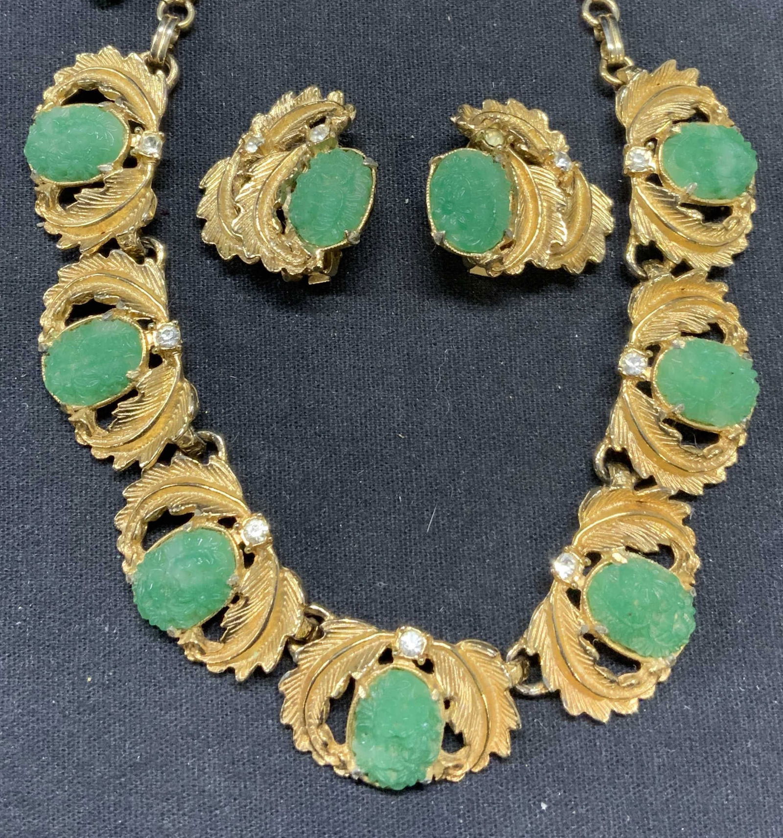 2 HOBE Gold Tn Faux Jade Necklace & Earring Set (1 of 12)