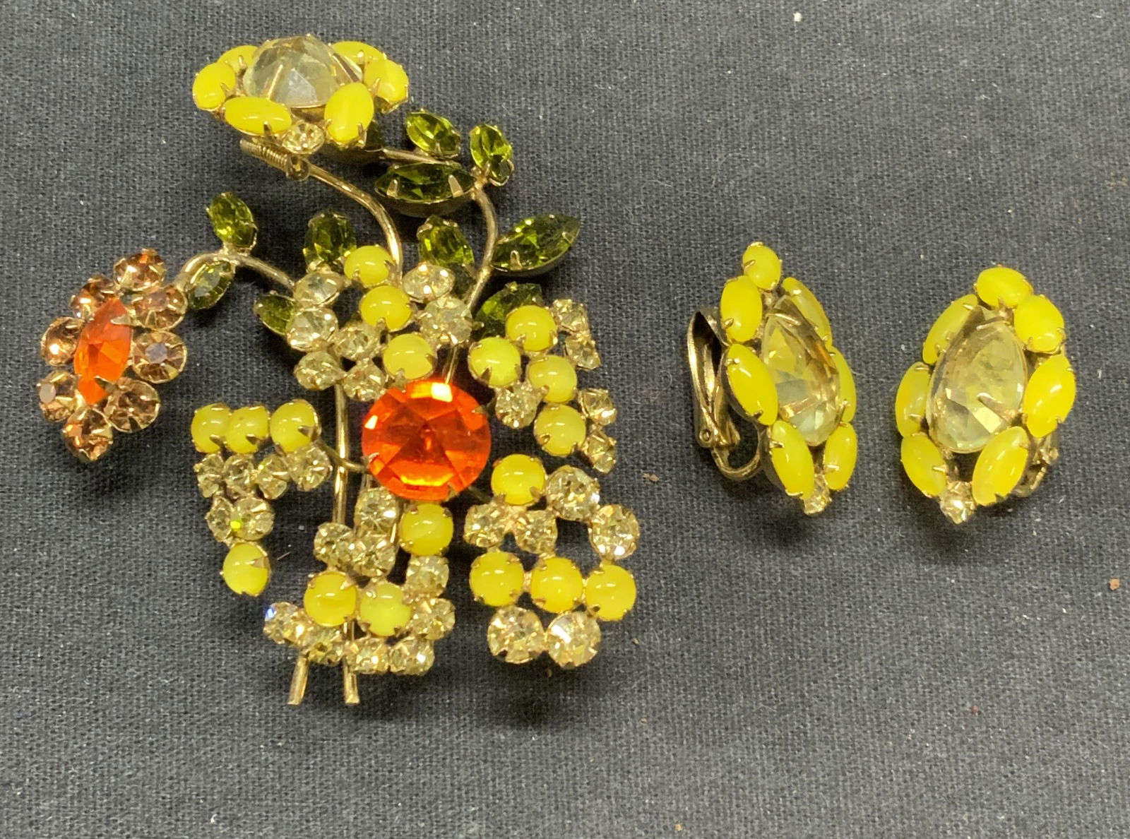 2 Yellow Floral Crystal Brooch & Earrings Set (1 of 8)