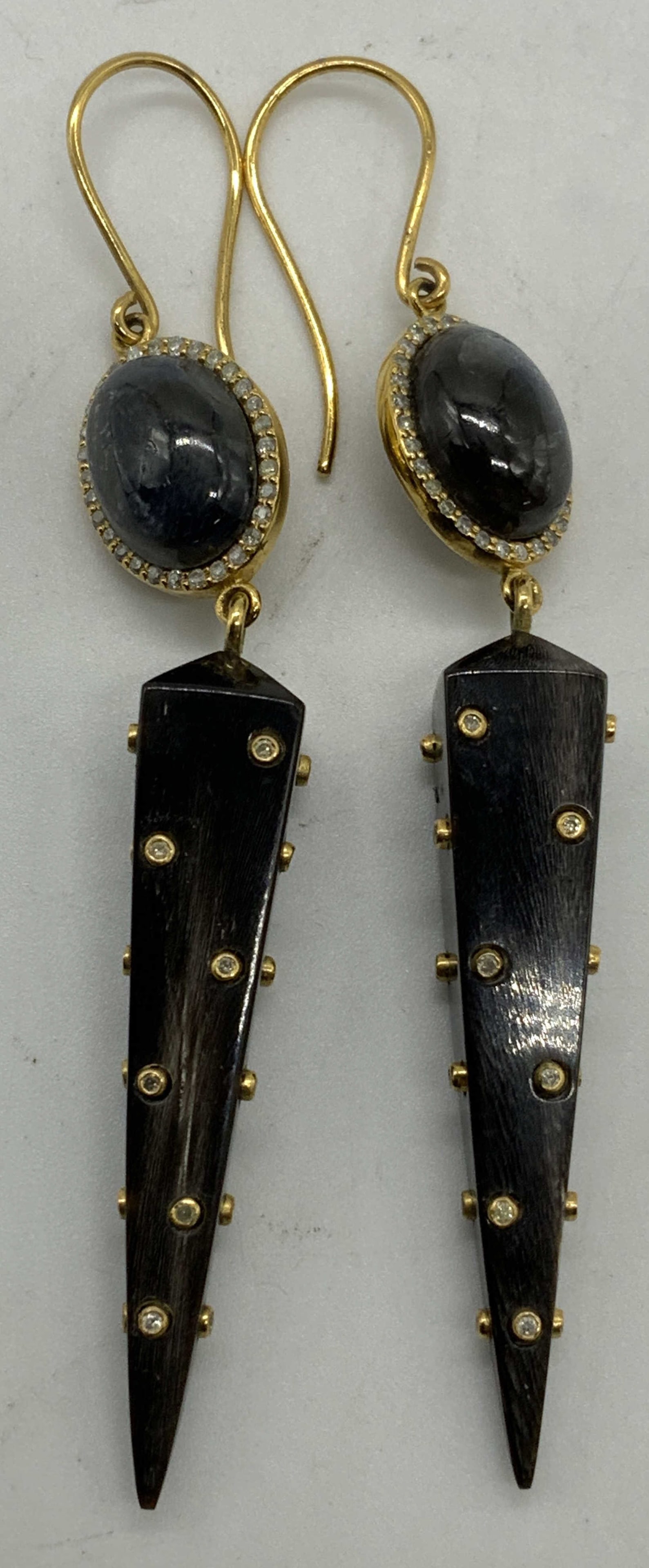Black Spinel & Diamond Horn Dangle Earrings (1 of 8)