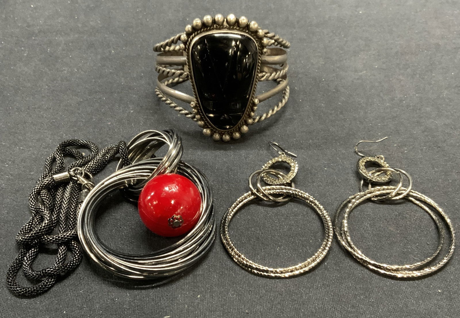 3 Sterling Silver Carved Stone Cuff Bracelet, More (1 of 12)