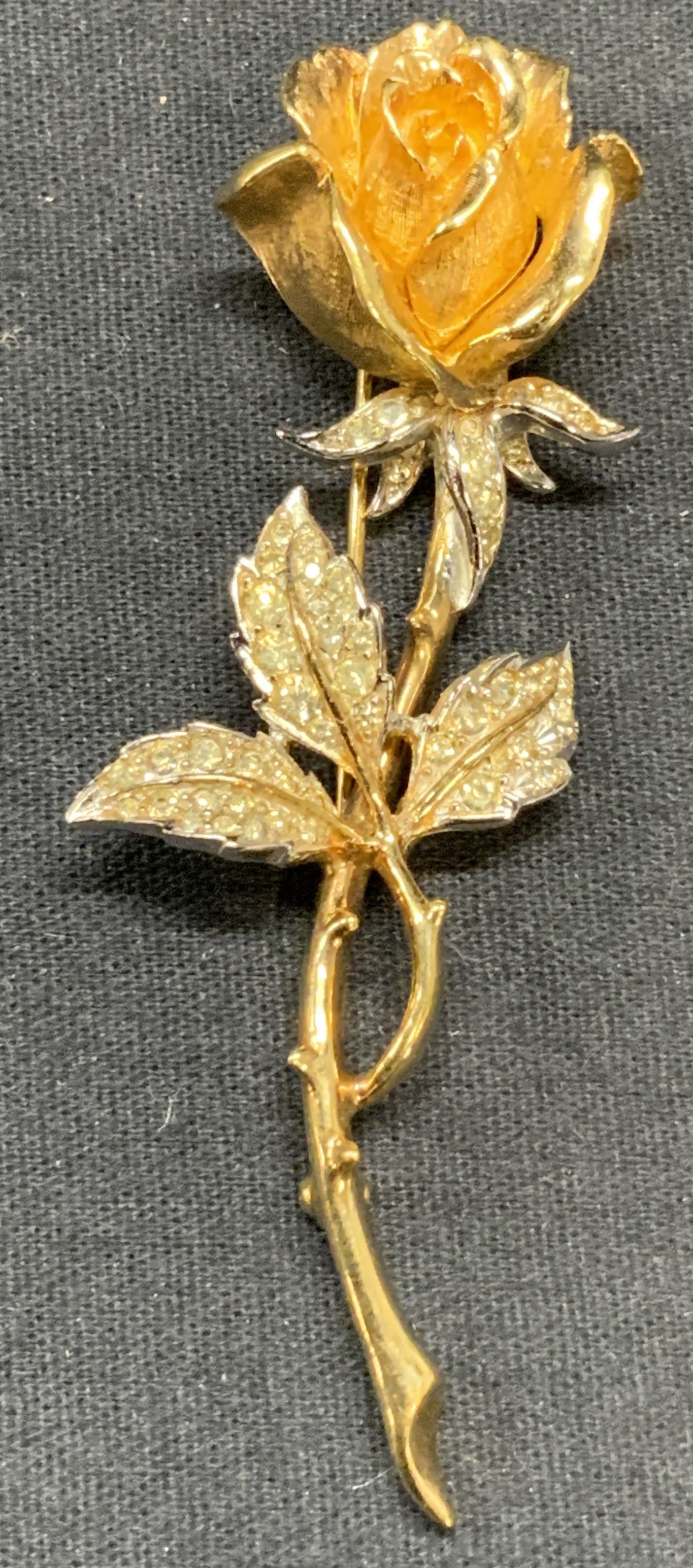 MARCEL BOUCHER Gold Tn Crystal Rose Brooch 3.25in (1 of 9)