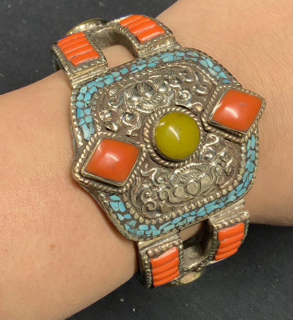 Heavy Turquoise Coral Lapis Bracelet (1 of 7)