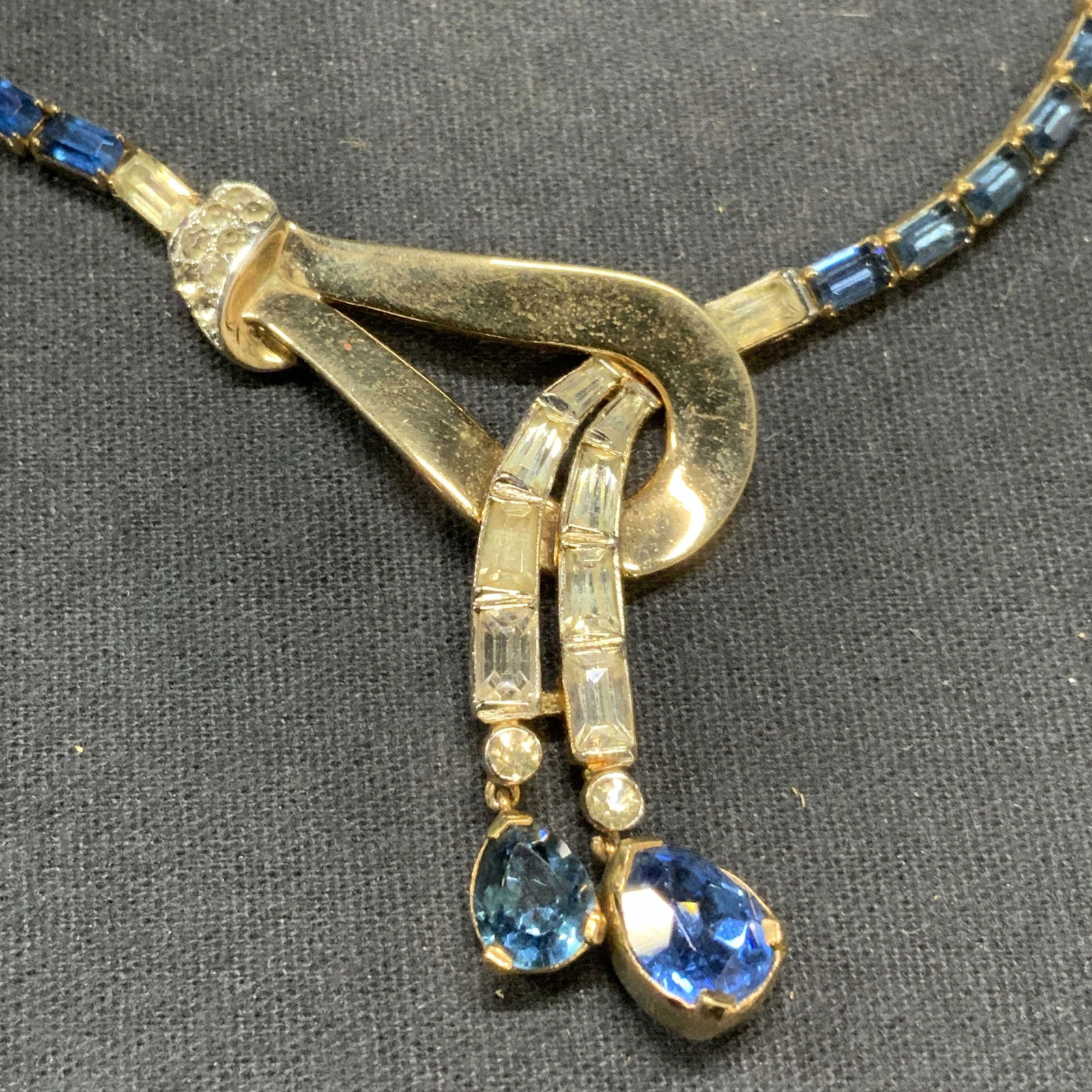 Gold Tone Blue Crystal Pendant Necklace (1 of 6)