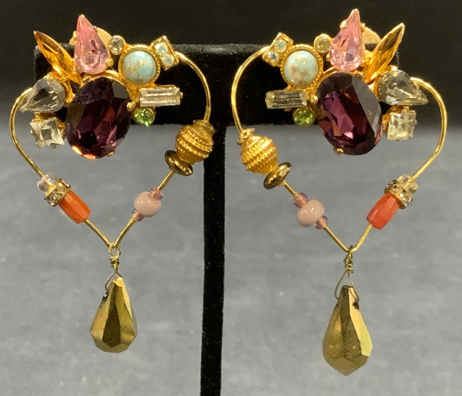 CHRISTIAN LACROIX Gold Pl Crystal Earrings France (1 of 6)