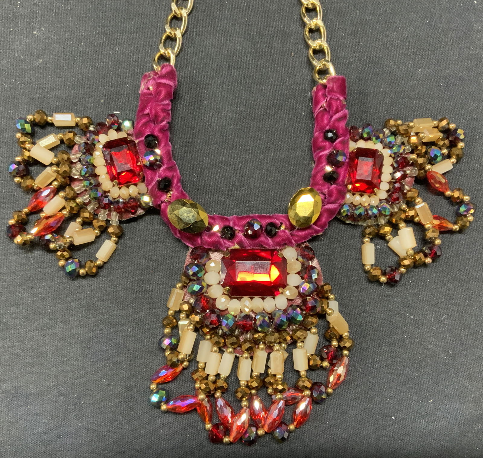 Gold Tn Crystal Beaded Pendant Statement Necklace (1 of 7)