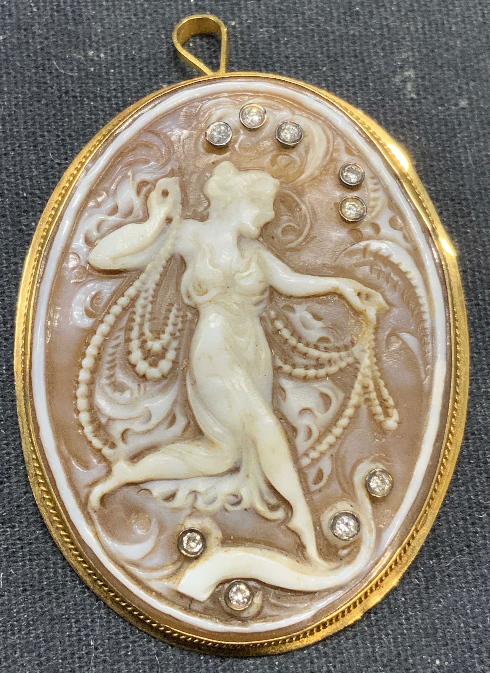 18k Gold, Diamond, Shell Pendant Brooch, Italy (1 of 8)