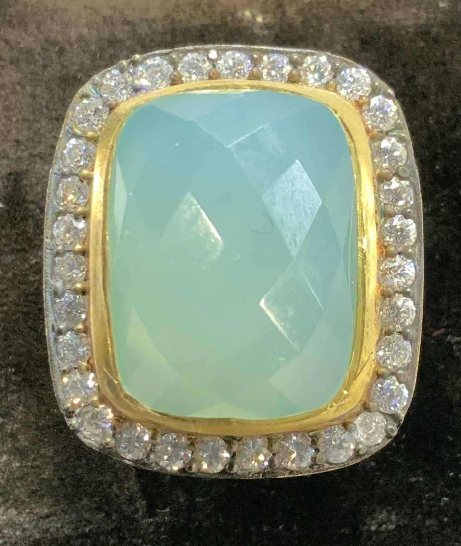 Sterling Silver Chalcedony Halo Crystal Ring (1 of 6)