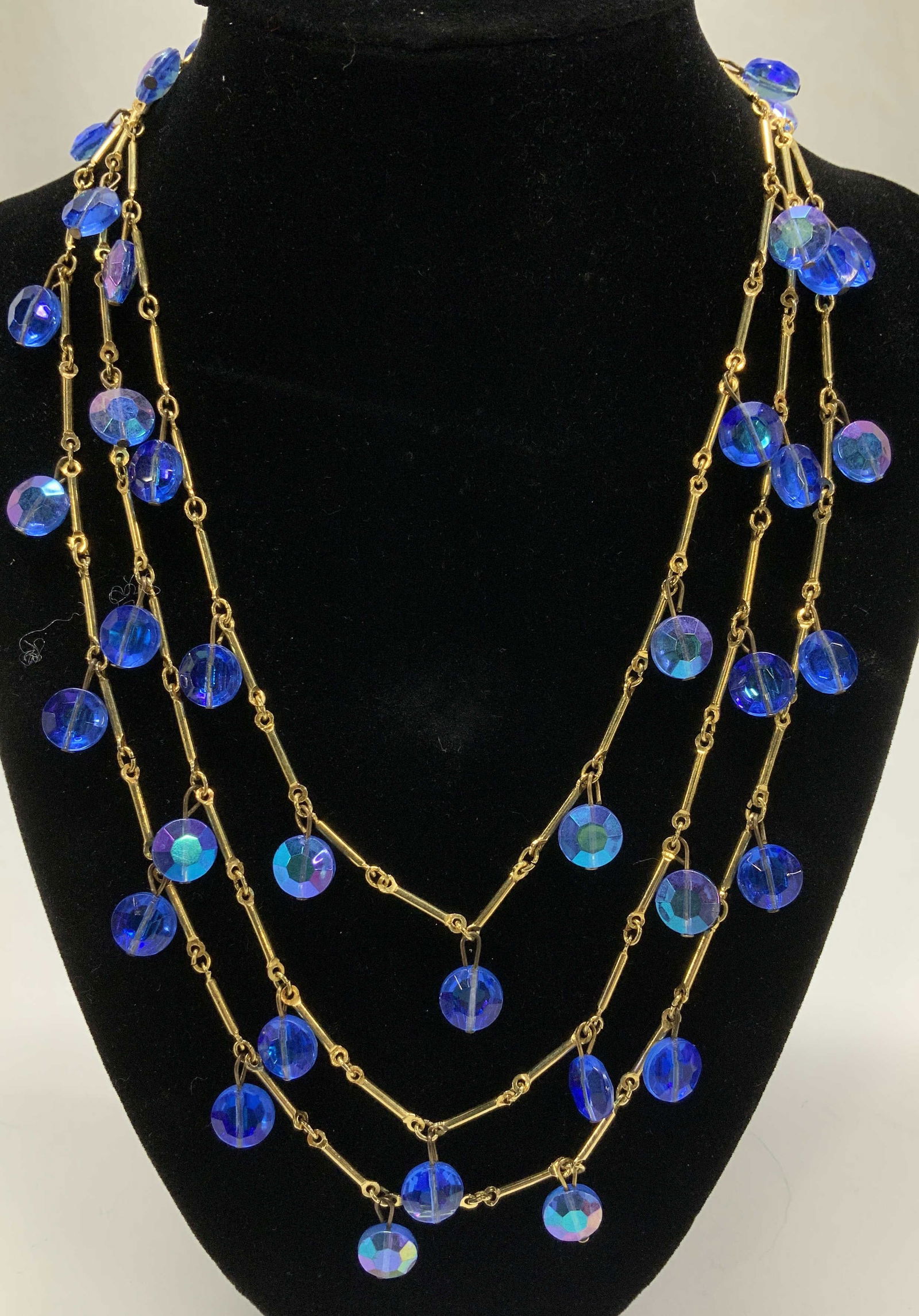 Aurora Borealis Beaded 3 Strand Chain Necklace (1 of 6)